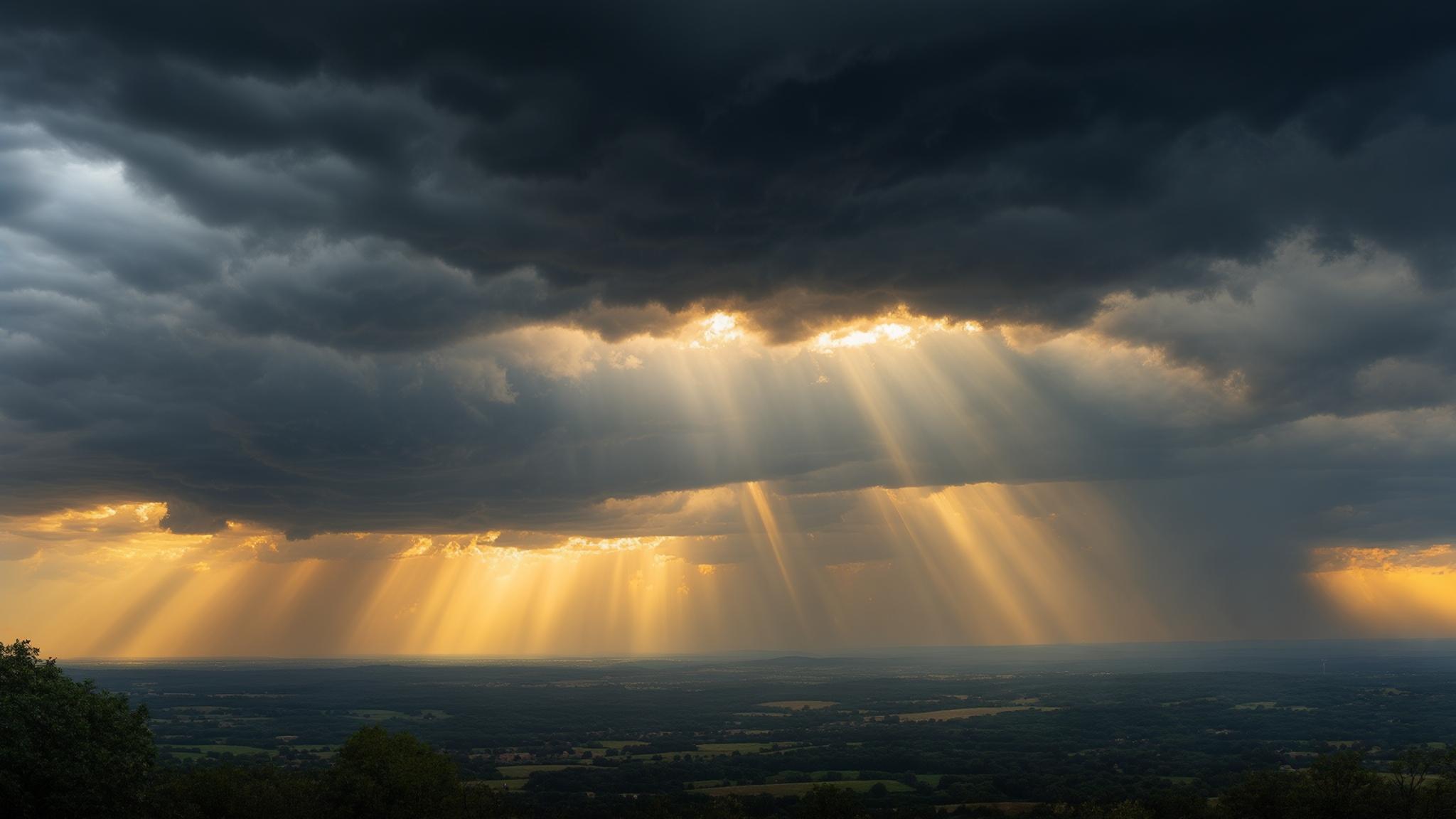 AI Image Generated by Luma Photon: sunlight piercing through storm clouds creating a glowing , ethereal effect