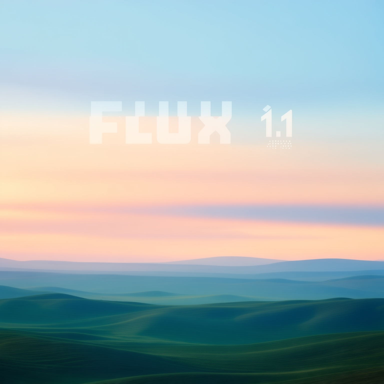 AI Image Generated by Luma Photon: A serene landscape with rolling hills at sunrise, the sky filled with soft pastel colors as the text "Flux 1.1 pro ultra" appears in a big white letters, subtly integrated into the clouds above, creating a calm and minimalistic feel,  soft golden light with gentle blues and greens in the landscape.