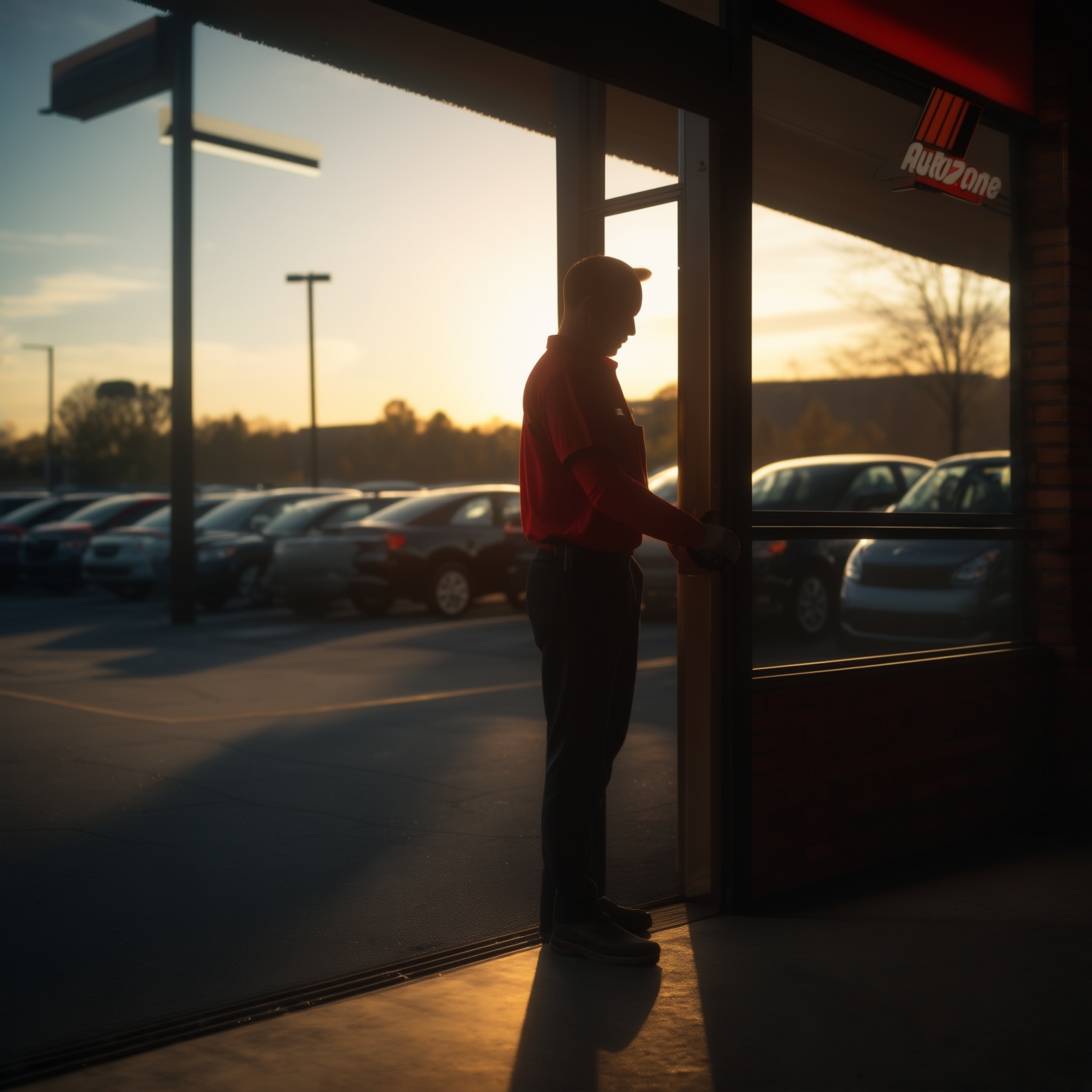 AI Image Generated by Luma Photon: an AutoZone employee opens the store in the morning
