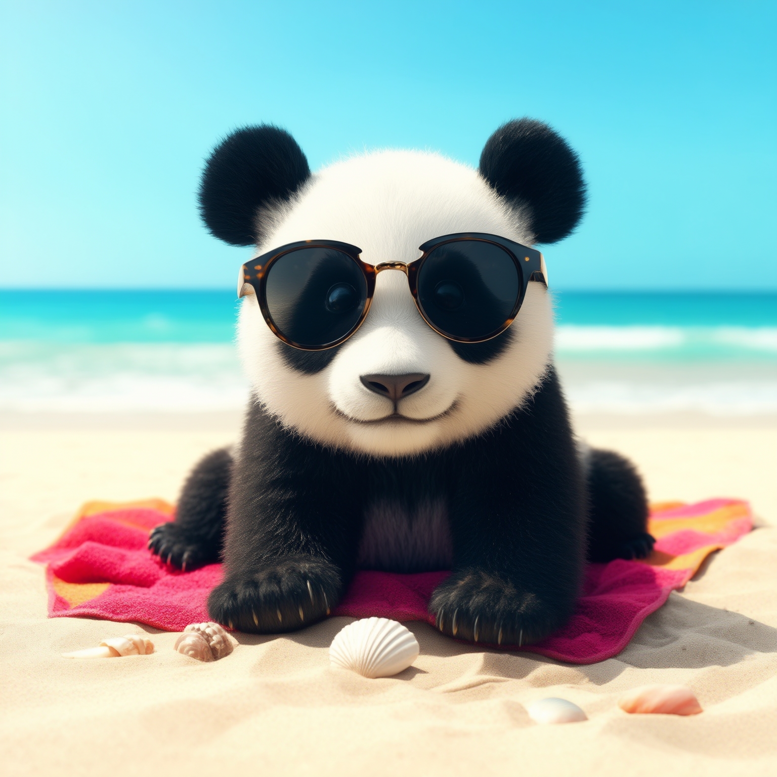 AI Image Generated by Luma Photon: oso panda con gafas en la playa