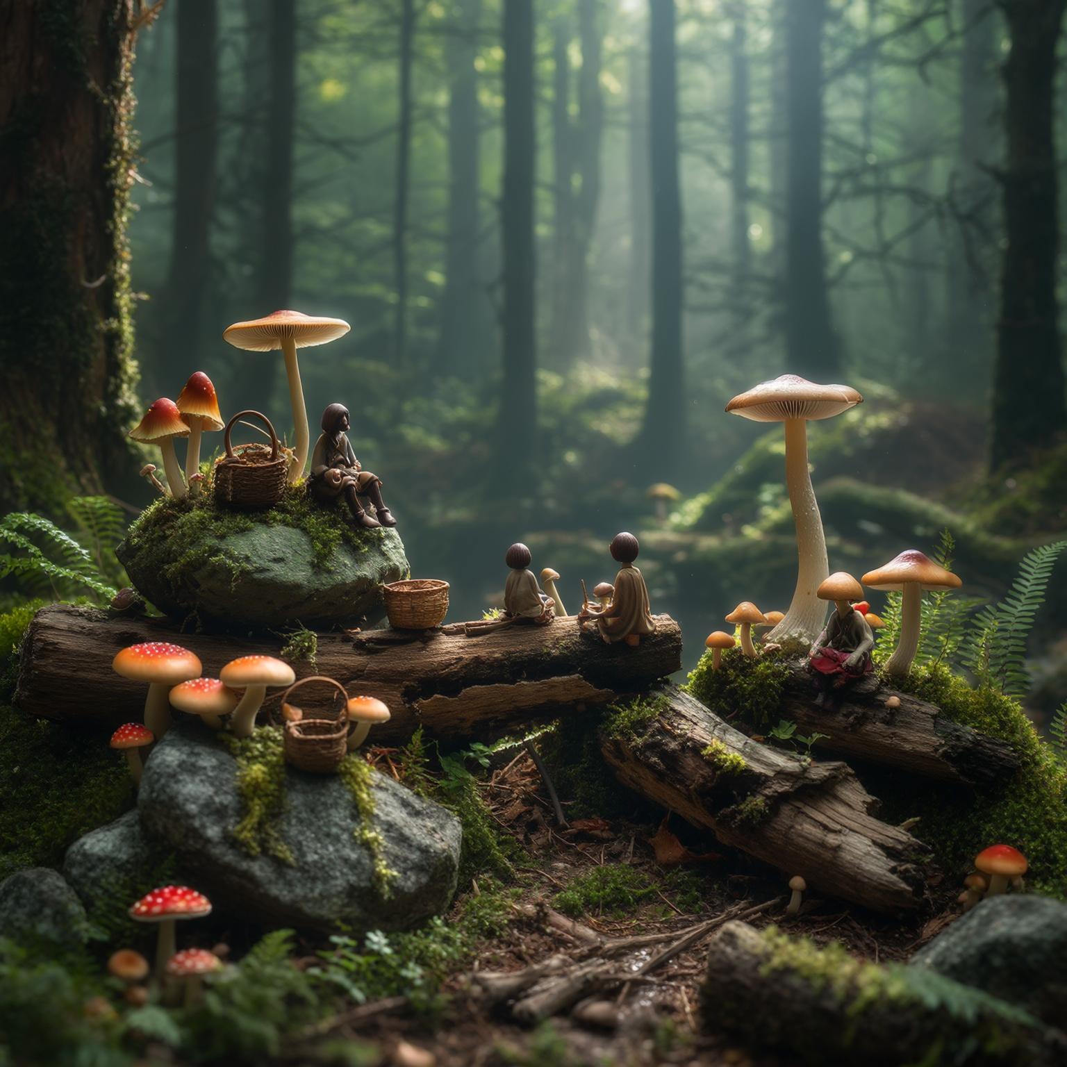 AI Image Generated by Luma Photon: 작은 사람들이 숲속에 앉아있는 영상을 만들어줘.