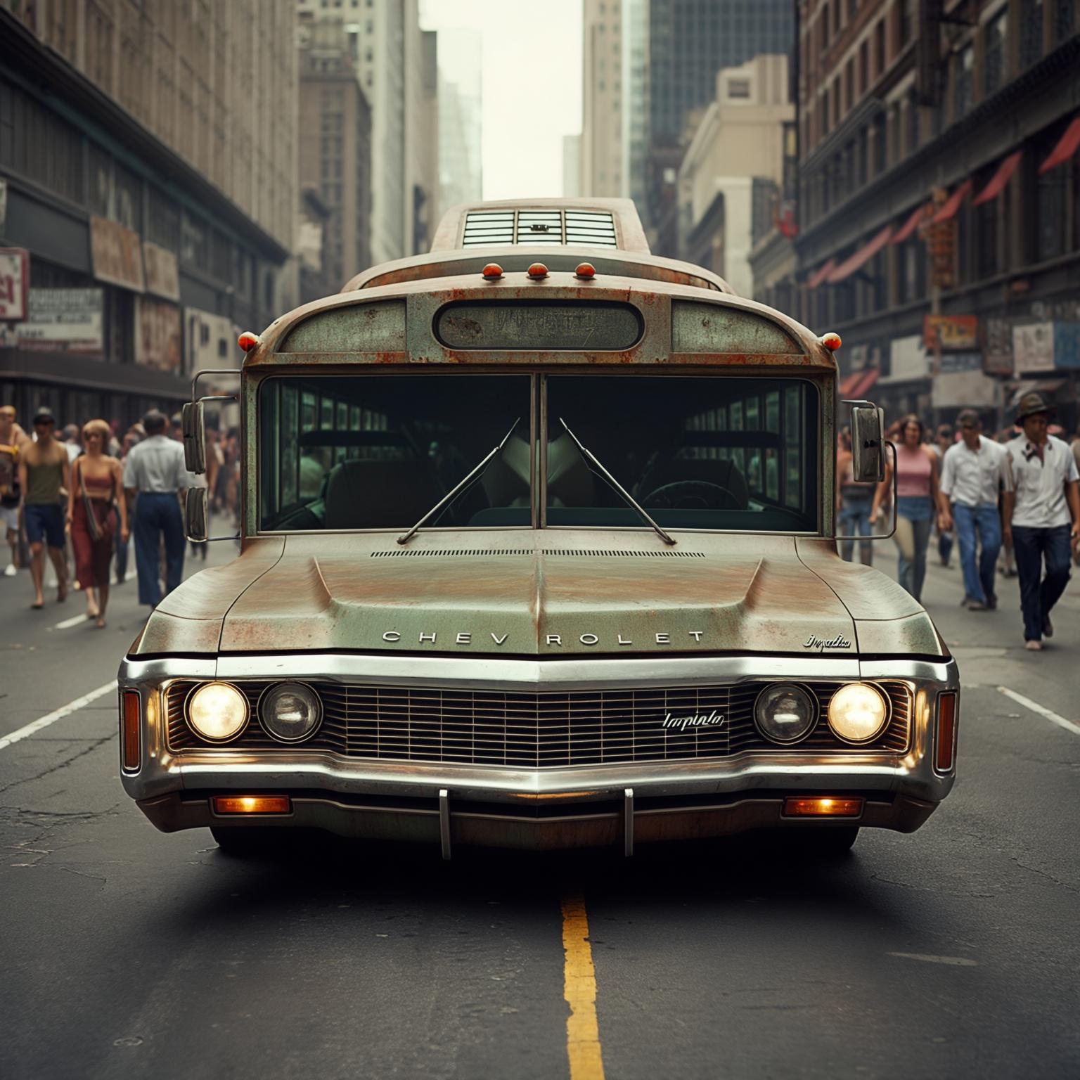 AI Image Generated by Luma Photon: Chevrolet Impala 1969 city bus version