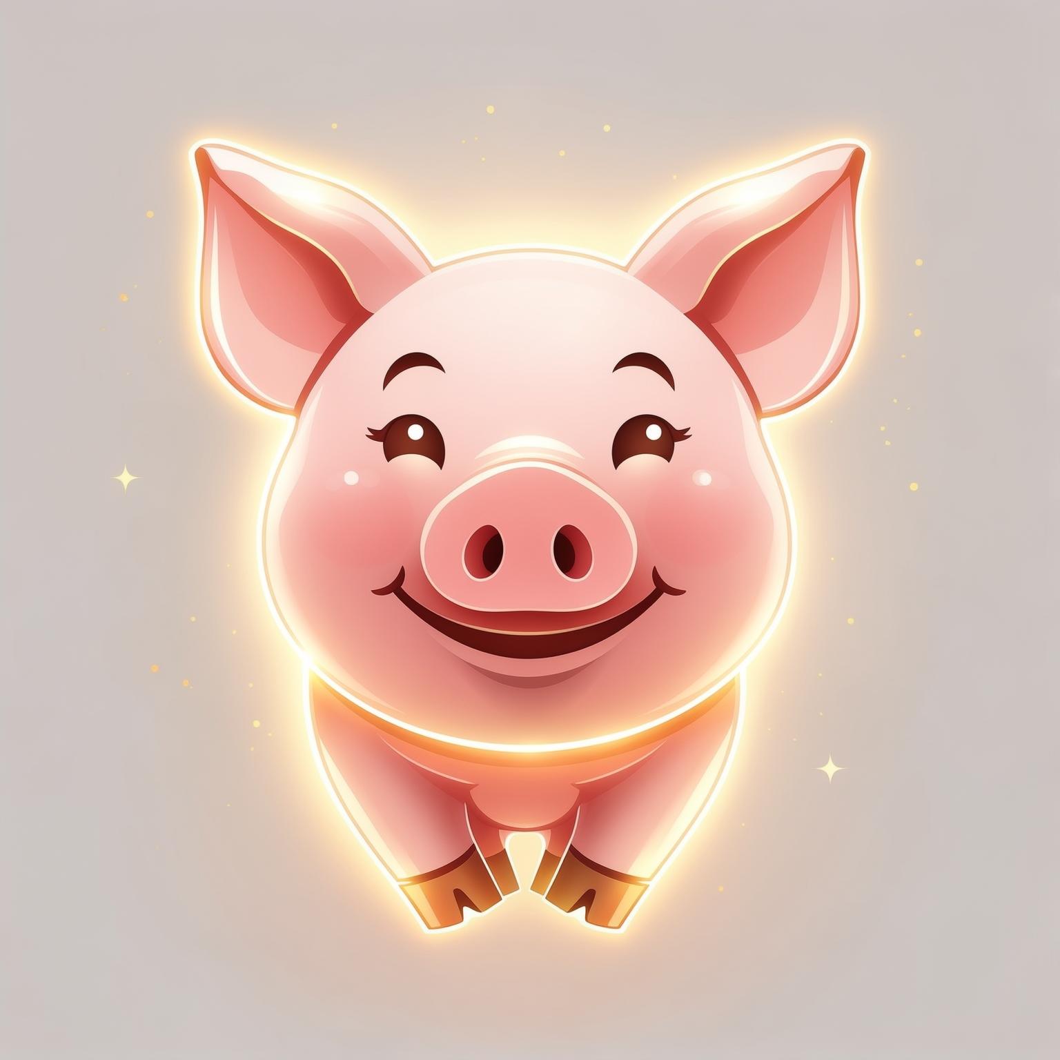 AI Image Generated by Luma Photon: 发光的猪，适合做头像，八方来财寓意