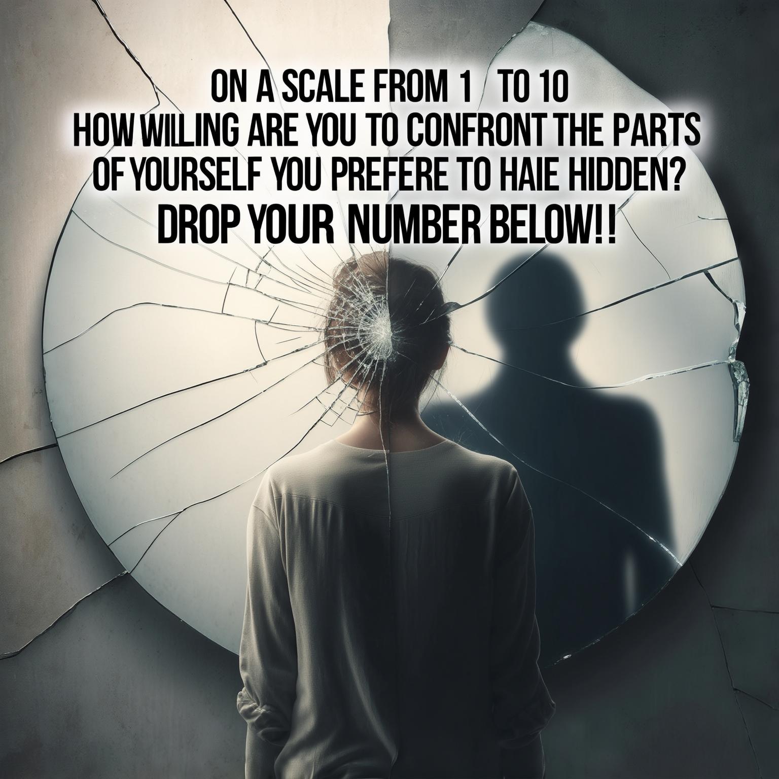 AI Image Generated by Luma Photon: 
Single Image	Challenges & Polls	How Close Are You to Knowing Your Shadow?	Done	A challenge post asking the audience: 'On a scale from 1 to 10, how willing are you to confront the parts of yourself you prefer to keep hidden? Drop your number below!'	 																				