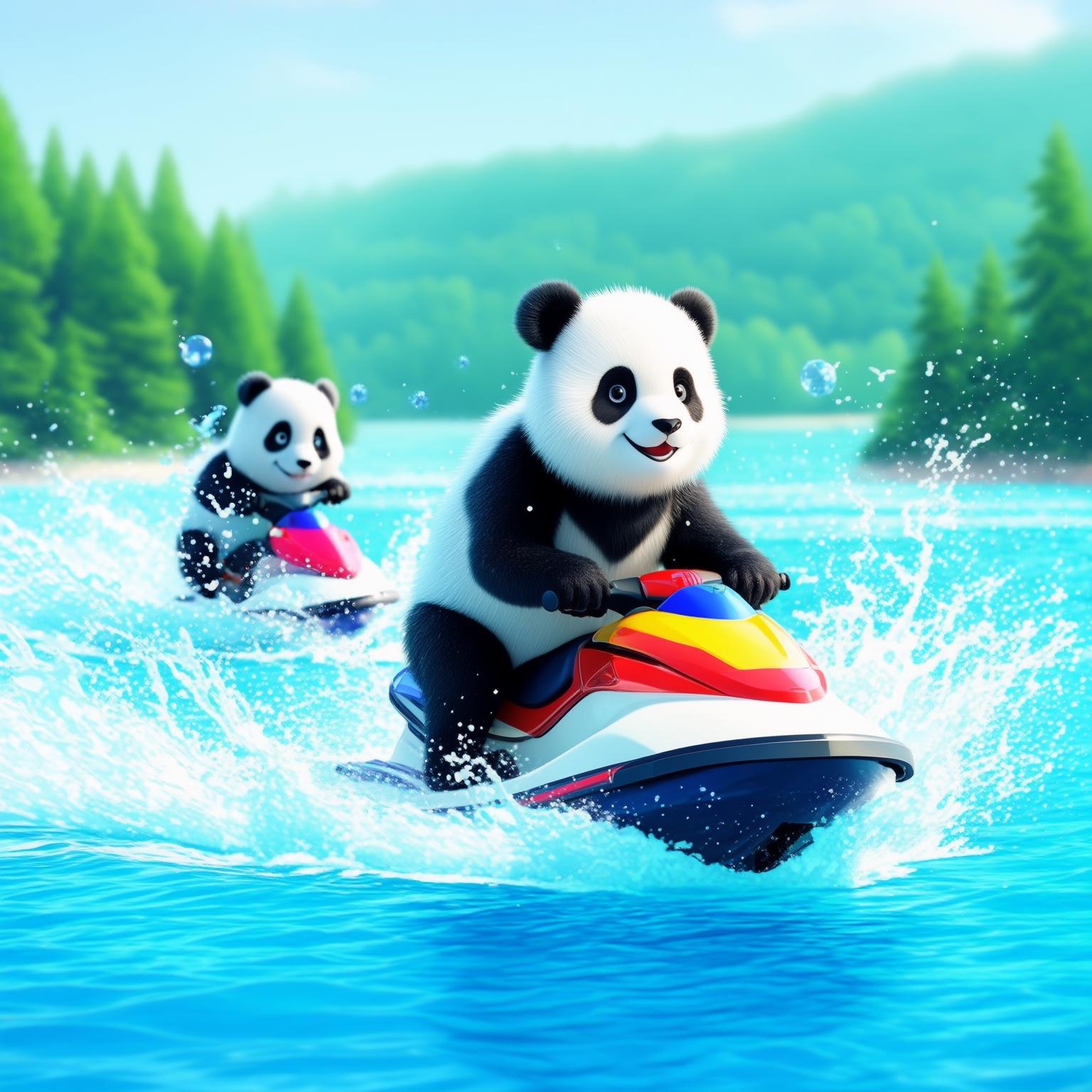 AI Image Generated by Luma Photon: happy pandas riding jet skis