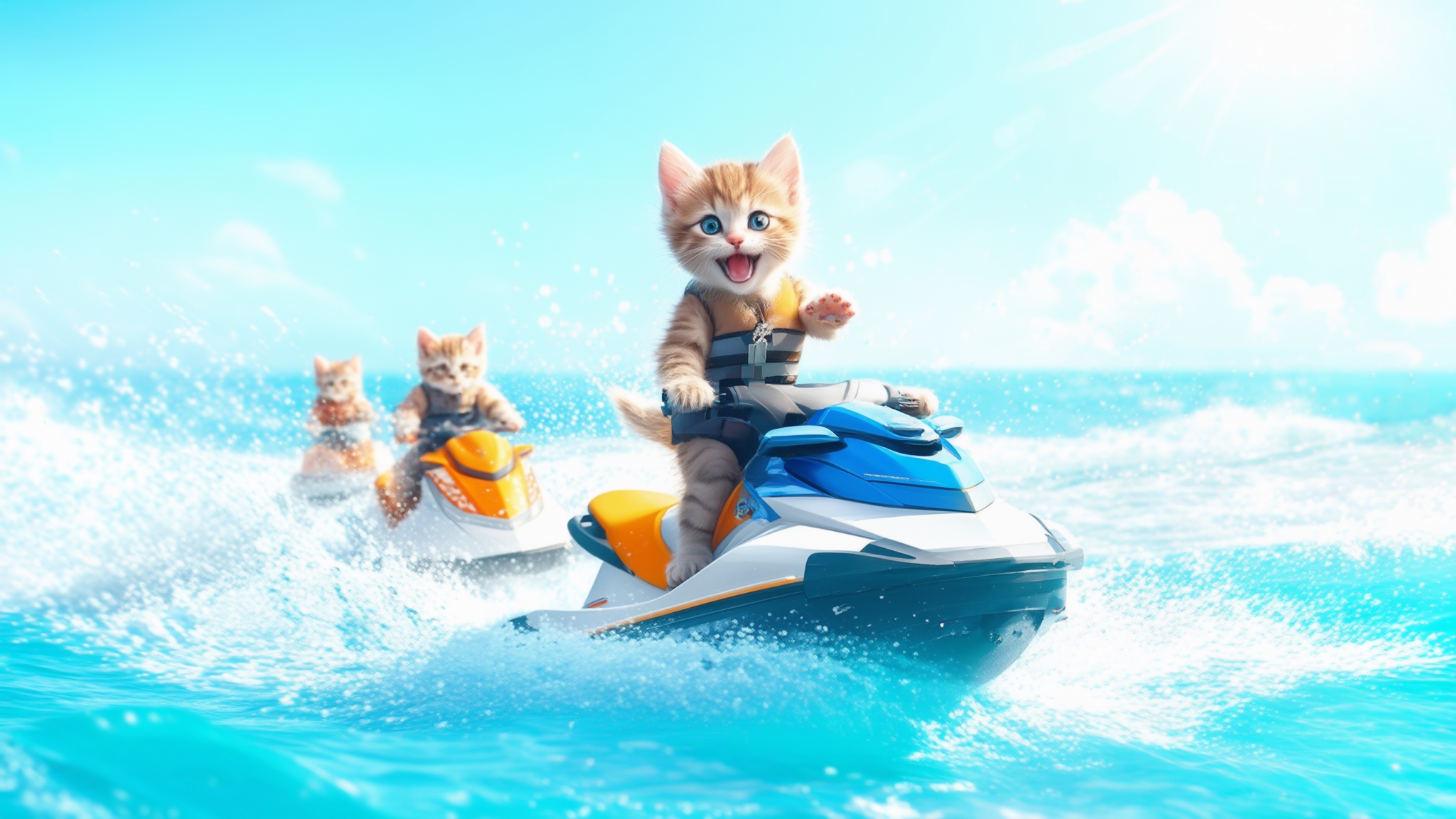 AI Image Generated by Luma Photon: Happy kittens on jet skis