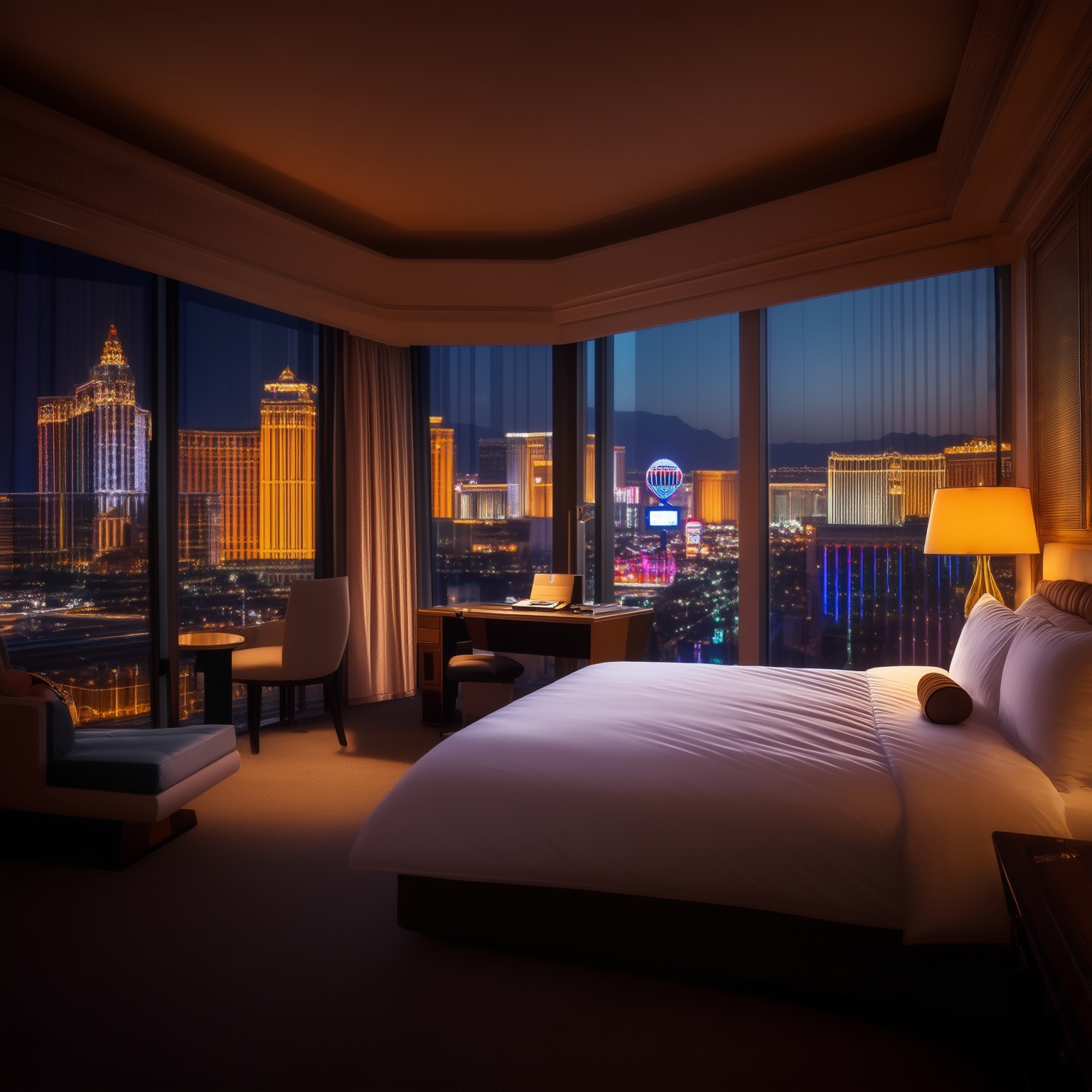 AI Image Generated by Luma Photon: Inner view of a hotel room in las vegas realistic cinematic an detailed